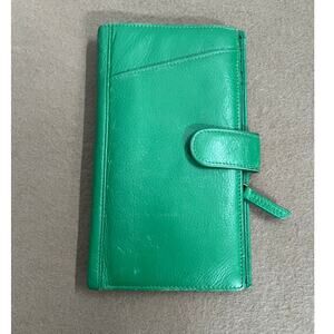 Levenger Green Pebbled Leather Travel Airport Passport Ticket Wallet Organizer